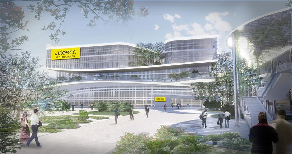 An artists rendition of the planned research and development center of Vitesco Technologies in Tianjin
