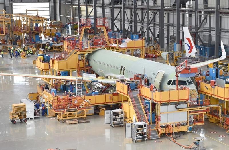 The final assembly line of the Airbus A320 in Tianjin